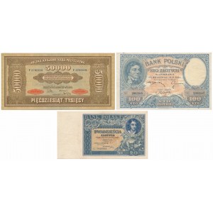 Satz polnischer Banknoten 1919-1931 (3 Stck.)