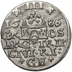 Stefan Batory, Trojak Riga 1586 - veľká hlava, ľalie