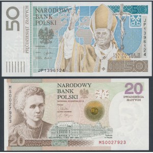 Banknoty kolekcjonerskie - Jan Paweł II i M. Skłodowska-Curie w folderach NBP (2szt)