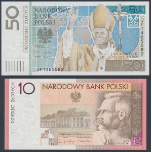 Sammler-Banknoten - Johannes Paul II. und Pilsudski in NBP-Mappen (2 Stck.)