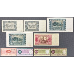 Satz polnischer Banknoten 1941-1948, einschließlich PEWEX (9 St.)