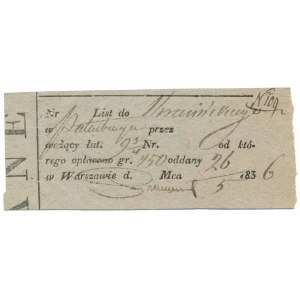 Potwierdzenie nadania listu(?), Warszawa 1836