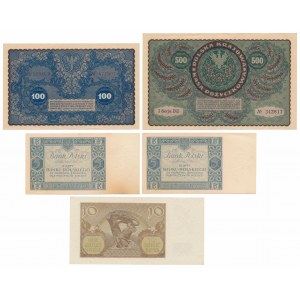 Satz polnischer Banknoten 1919-1941 (5Stück)