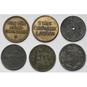 Polen (Luban Śląski, Bytom, Oława, Grudziądz, Legnica und Poznań?) Gasmünzen ohne Datum (Anfang 20. Jahrhundert) - Satz (6 St.)