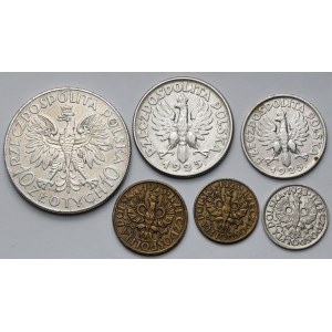 2 grosze - 10 złotych 1923-1933 w tym Traugutt oraz Kobieta i kłosy - zestaw (6szt)