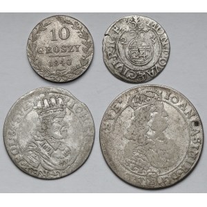 Jan II Kazimír, Ort a šestipence 1661-1668, půlpence 1623 a 10 haléřů 1840 - sada (4ks)