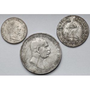 Austria, 20 kreuzer 1810, 1/4 florin 1859 and 5 coron 1909 - set (3 pcs)