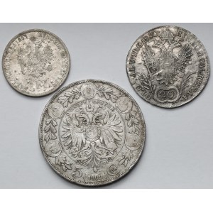 Austria, 20 kreuzer 1810, 1/4 florin 1859 and 5 coron 1909 - set (3 pcs)