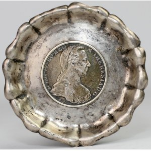 Austria, Srebrny talerzyk z monetą - Talar 1780 Nowe Bicie