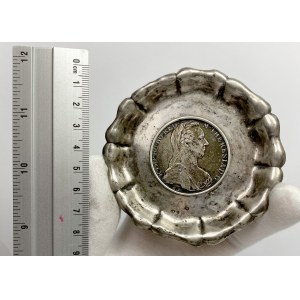 Austria, Srebrny talerzyk z monetą - Talar 1780 Nowe Bicie
