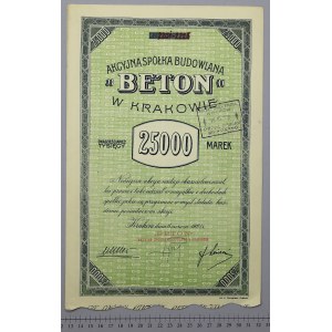 BETON Akc. Sp. Budowlana v Krakove, 25.000 mkp 06.1921