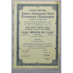 Spółka Akc. Skupu i Sprzedaży Skór Surowych i Garbników, Em.8, 20x 500 mkp 1923