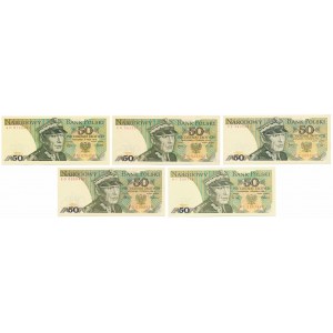 50 złotych 1975-1988 - KOMPLET roczników (5szt)