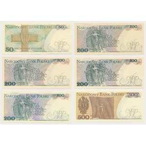 Satz von 50, 200 und 500 Zloty 1982-1988 (6 Stück)