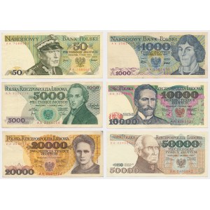 Zestaw 50 - 50.000 zł 1975-1989 - AA (6szt)