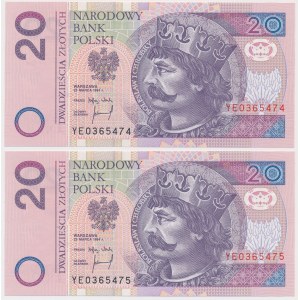 20 zł 1994 - YE - Ersatzserie - fortlaufende Nummern (2 St.)