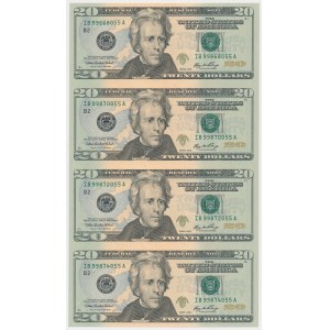 USA, 20 Dollars 2006 - ungeschnitten 4 Stück