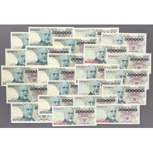 BALÍK 500 000 PLN 1990-1993 - rôzne série (23ks)