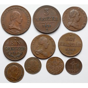 Rakousko a Maďarsko, měděné mince 18.-19. století (10ks)