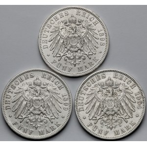Niemcy, 5 marek 1898-1904 - zestaw (3szt)
