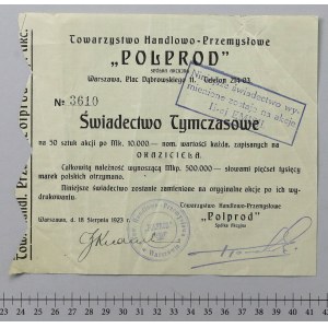 POLPROD, Świadectwo tymczasowe 50x 10.000 mkp 1923