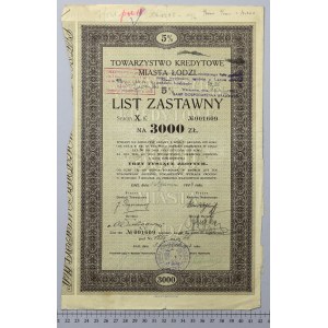 Łódź, TKM, List zastawny 3.000 zł 1933