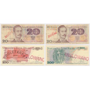 PRL, banknoty ze stemplami Solidarność i ANULOWANO (4szt)