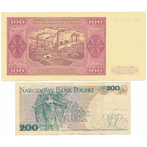 Satz von 100 Zloty 1948 - Sammlermodell und 200 Zloty 1976 - A (2 Stück)
