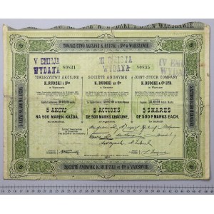 K. RUDZKI i Ska Tow. Przemysłu Metalowego, Em.2, 5x 500 mkp 1921 - rzadka