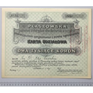 Płaszowska parowa fabryka dachówek i cegieł, Karta Udziałowa 2.000 kr 1906