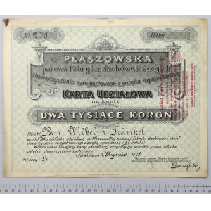 Płaszowska parowa fabryka dachówek i cegieł, Karta Udziałowa 2.000 kr 1905