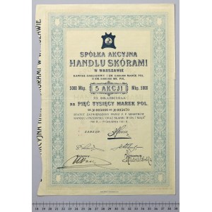 Spółka Akc. Handlu Skórami w Warszawie, Em.2, 5x 1.000 mk 1922 - rzadkość