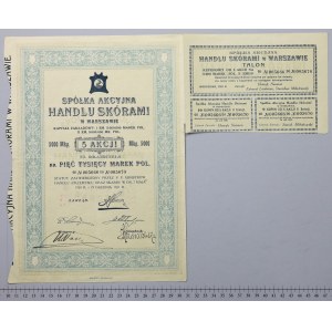 Spółka Akc. Handlu Skórami w Warszawie, Em.2, 5x 1.000 mk 1922 - rzadkość