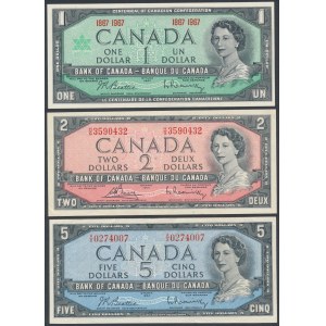 Kanada, 1, 2 a 5 dolarů 1954-1967 (3ks)
