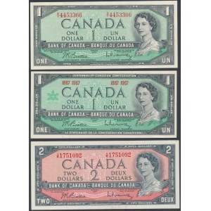 Kanada, 2x 1 dolár a 2 doláre 1954-1967 (3 ks)