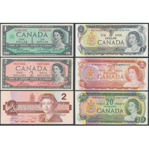 Kanada, 1, 2 a 20 dolárov 1954-1986 (6 ks)