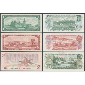 Kanada, 1, 2 a 20 dolarů 1954-1986 (6ks)