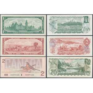 Kanada, 1, 2 a 20 dolárov 1954-1986 (6 ks)