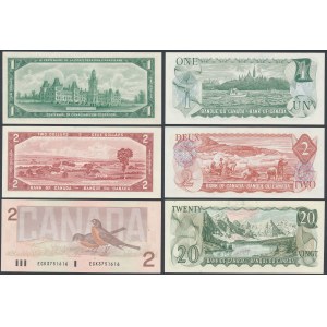 Kanada, 1, 2 & 20 Dollars 1954-1986 (6pcs)