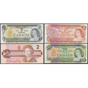 Kanada, 1, 2 & 20 Dollars 1969-1986 (4pcs)