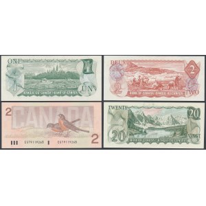 Kanada, 1, 2 a 20 dolarů 1969-1986 (4ks)