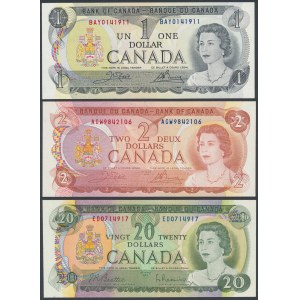 Kanada, 1, 2 und 20 Dollar 1969-1974 (3Stück)
