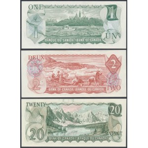 Kanada, 1, 2 a 20 dolarů 1969-1974 (3ks)