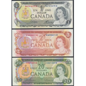 Kanada, 1, 2 & 20 Dollars 1969-1974 (3pcs)