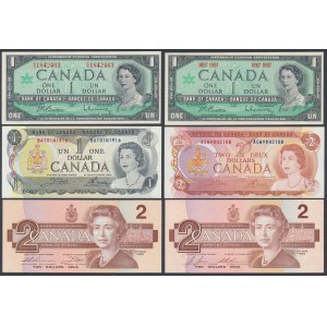 Kanada, 1 a 2 dolary 1967-1986 (6ks)