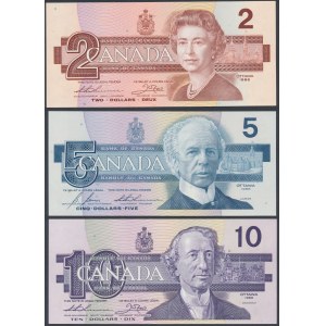 Kanada, 2, 5 a 10 dolarů 1986-1989 (3ks)