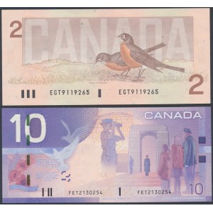 Kanada, 2 doláre 1986 a 10 dolárov 2005 (2ks)