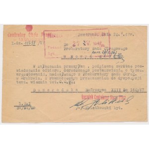 Obóz Pracy w Jaworznie, dokument 1947