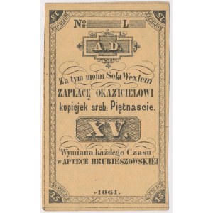 Hrubieszów, APTEKA, 15 kopiejek 1861 - blankiet