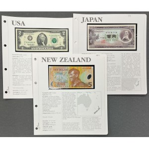 USA, Japan und Neuseeland - Banknotenset (3 Stück)